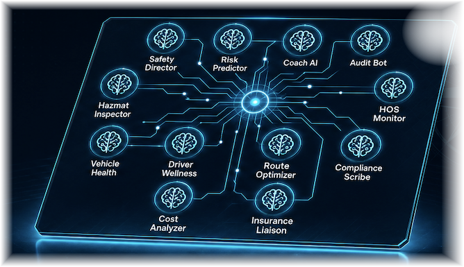 X3 Compass · 12 AI Brains connected via circuit traces